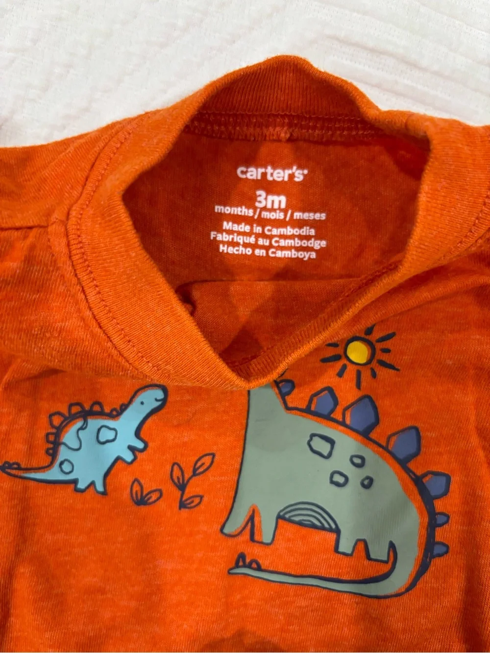 Carter's Orange Long-Sleeve Dino Bodysuit with Navy Stripe Dino-Detail Pants